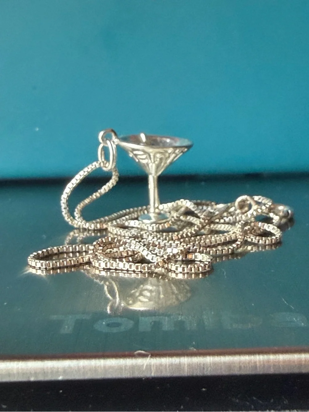 Sterling Silver 925 Dirty Martini 🍸 with an olive 🫒 Pendant 18” Necklace